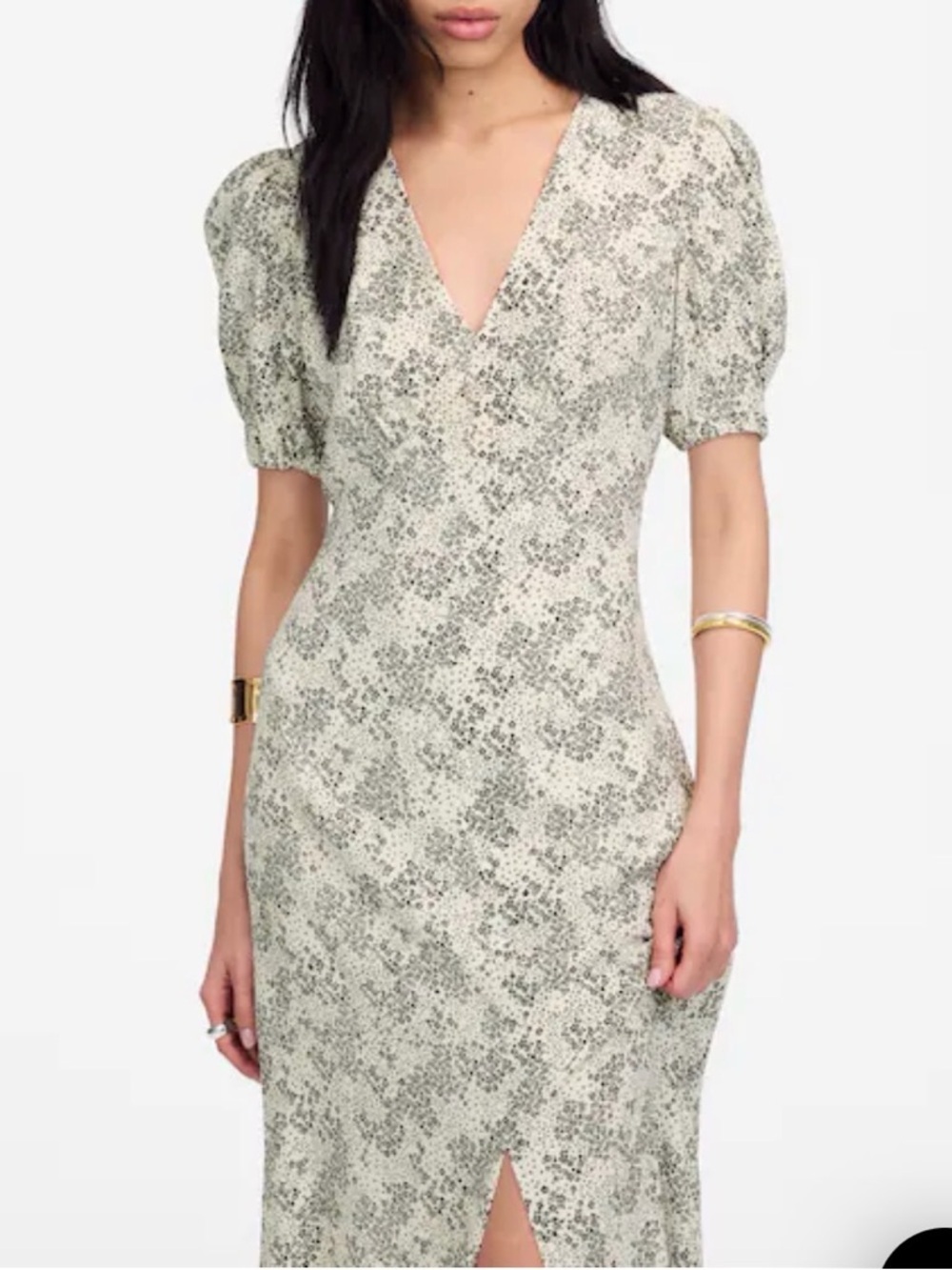 NWT Madewell Puff-Sleeve V-Neck Midi Dress in Floral size 4